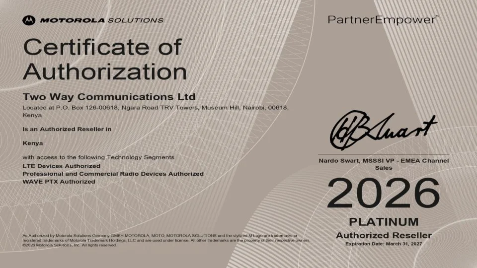 Two Way Communications Ltd Achieves Motorola Platinum Status: Leading Radio Communications in Kenya